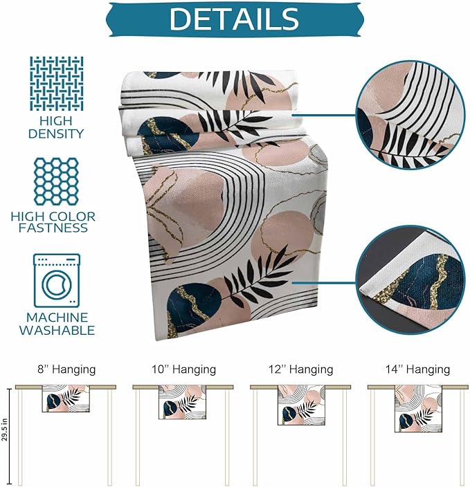 Modern Boho Cotton Linen Table Runner for Dining Kitchen, Wedding Outdoor Party Tablerunners Decoration, Abstract Bohemian Tropical Palm Leaf Dresser Scarf Coffee Tablecloth Runners 13x120 Inches