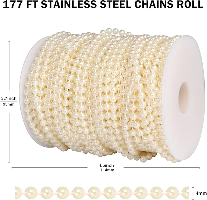 Beaded Trim Pearl Garland, 4mm Ivory, 177 ft Roll