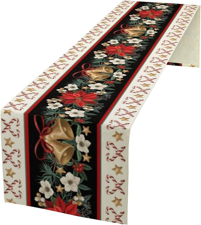 Christmas Table Runner, Xmas Holiday Seasonal Winter Table Cloth Kitchen Dining Table Decoration for Home Party Decor 13x70 Inch