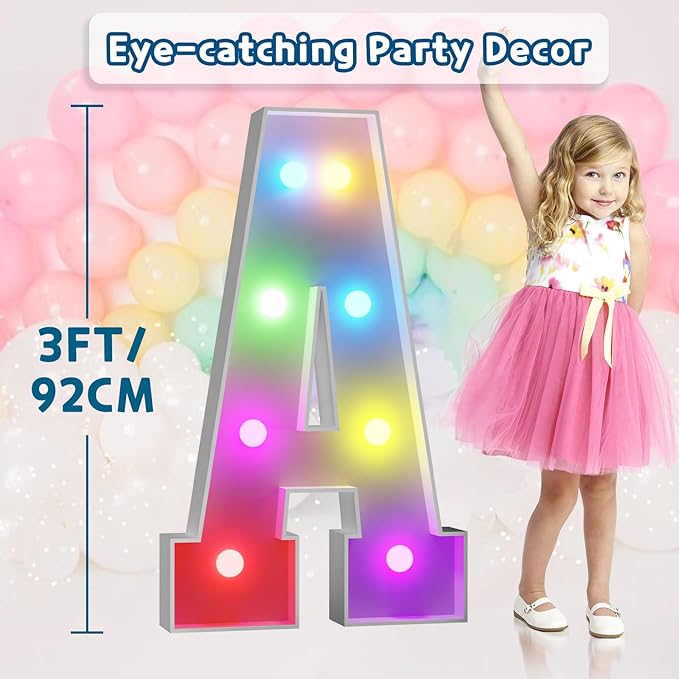 Marquee Letter A Light Sign, 3 ft Foam Board Party Decor with Remote Control