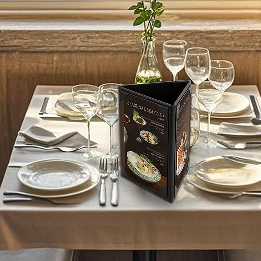 Menu Covers - Set of 10 Double-Sided Table Tent Cards for Restaurant, Dinner Party, and Bar Menus - Includes Bill Holder and Reserved Seating Signs - Easy to Clean and Foldable (20, 5"x7"Trifold)