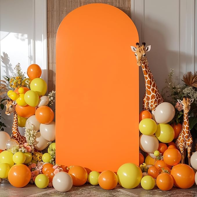 6FT Orange Arch Backdrop Cover - Polyester Fitted Wedding Arch Stand Covers Round Top Chiara Arch Backdrop Cover for Birthday Party Banquet Photo Background Decoration