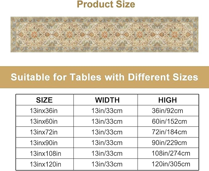 Vintage Boho Floral Table Runner, Rustic Country Farmhouse Yellow Blue Retro Flower Pattern for Home Kitchen Table Decor Dining Coffee Room Party Decor 13x60in