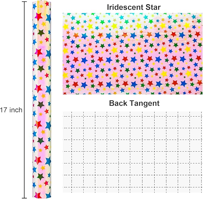Burymento Holographic Pink Star Gift Wrapping Paper for Birthday, Valentines, Mothers day, Graduation, Wedding, Fathers day, Baby Shower, Christmas (17in x 32.8ft)