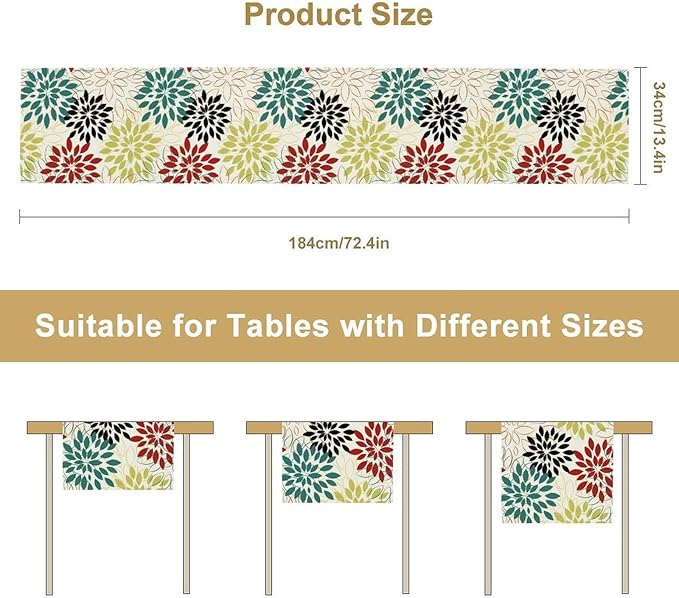 Abstract Red Dahlia Vintage Table Runner, Geometric Lines Mid Century Vintage Modern Colorful Table Runner for Party Kitchen Dining Living Room Laundry Room Decor, 13x108 Inch