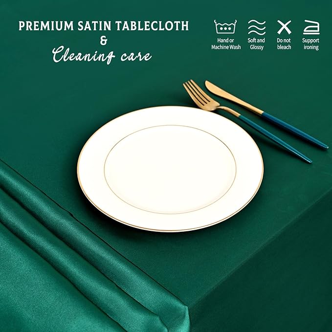 6 Packs Satin Tablecloth 57 x 108 Inch Dark Green Rectangular Table Cloth Silk Tablecloth Smooth Fabric Overlay Satin Table Cover Decoration for Wedding Party Banquet Events