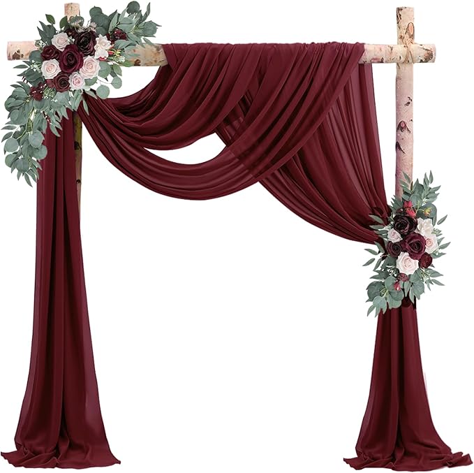 Wedding Arch Draping Set, 2 Burgundy Chiffon Panels, 20 Ft x 28 In
