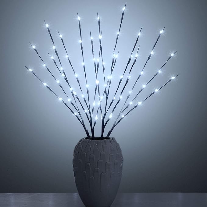 Led Branch Light Battery Operated Lighted Branches Vase Filler Willow Twig Lighted Branch 30 Inch 20 LED for Christmas Home Party Decoration Indoor Outdoor Use Pack of 2 White
