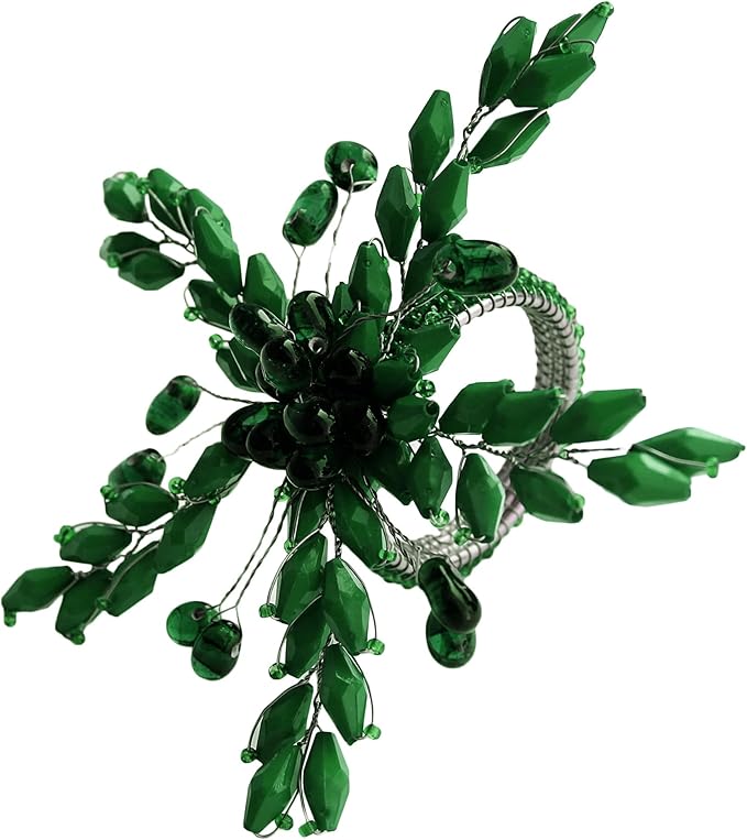 Napkin Rings Set of 12 for Dining Table Decoration Parties Everyday Metal Napkin Holder Leaf Dark Green (Pack of 12)
