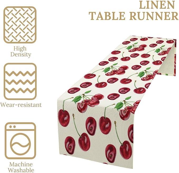 Red Cherry Table Runner Watercolor Tropical Fruit Spring Summer Wild Berry Dinner Runner for Girl Baby Shower Party Holiday Home Kitchen Dining Table Decor 13x90