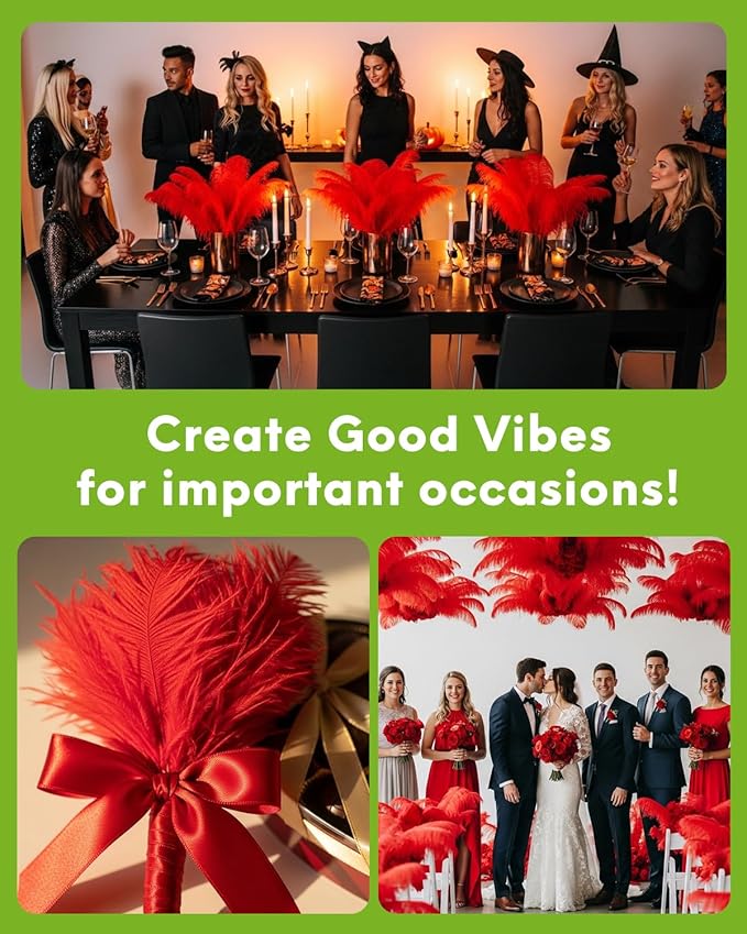 NEWONG 30pcs Red Ostrich Feathers Natural Bulk 9-12inch(23-30cm) Vase Craft Wedding Home Party Centerpieces Christmas Day Decoration
