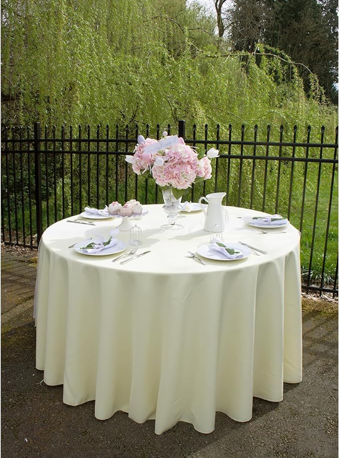 Ivory Round Polyester Tablecloths, 120 Inch 10-Pack for 60 Inch Tables