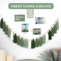 Tassel Garland, 20 Yarn Tassels, 65 Inch, Sage Green Boho Wall Decor