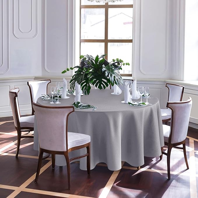 Biscaynebay Textured Fabric Round Tablecloths 90", Silver Grey Water Resistant Table Cloths Circle Folding Table Covers Linen for Dining, Kitchen, Wedding & Parties etc.