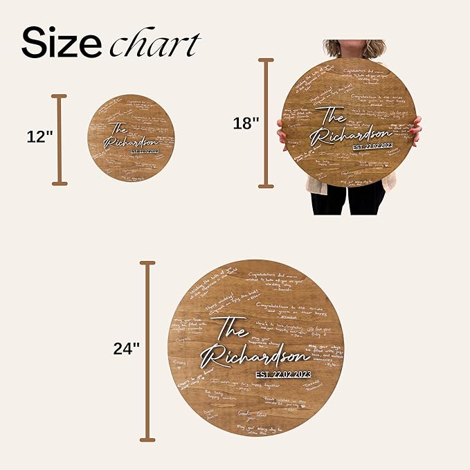 Wedding Guest Book Sign Plaque in Light Walnut Wood, Round or Lettered