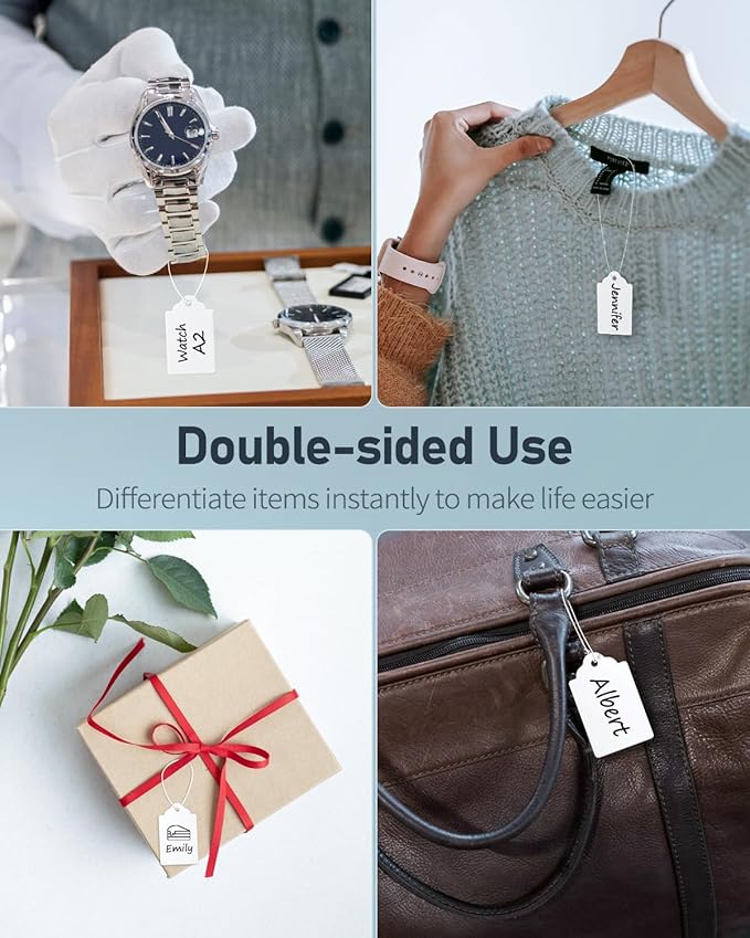 Uniclife 200 Pcs Price Tags 1.8 Inch Writable Price Labels White Price Display Tag for Pricing Clothing Jewelry Gifts Blank Hang Tag Merchandise White Marking Tags with Strings, 1.8" x 1.05"