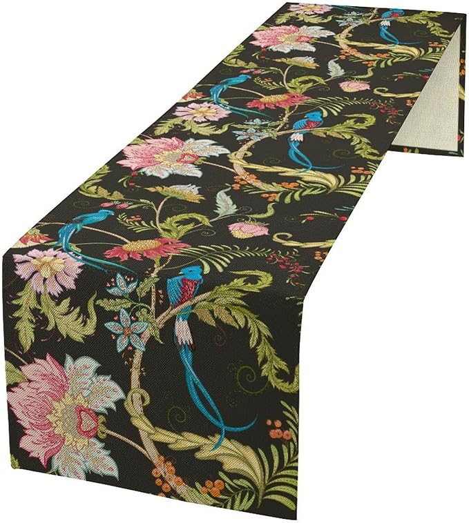 Floral Butterfly Table Runner Seasonal Spring Flower Bird Table Decoration Table Runner for Home Party Decoration 13x120 Inch