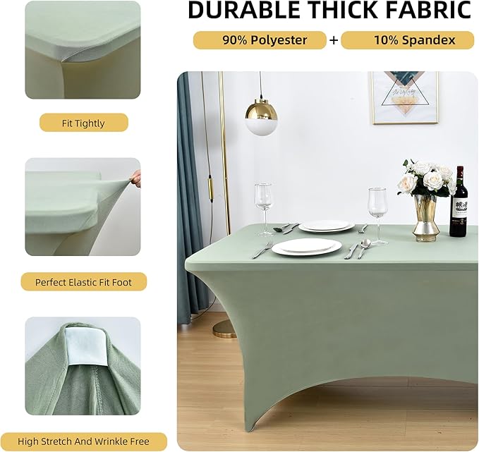 10-Pack 6ft Spandex Table Covers for Rectangle Standard Folding Tables - Wrinkle Resistant Stretch Tablecloths - Ultimate Fitted Table Protector for Parties, Banquet, Wedding