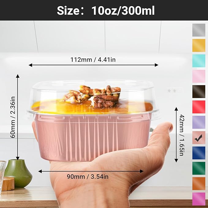 Baking Cups with Clear Lids, Rose Gold Ramekin Style, 50 Count