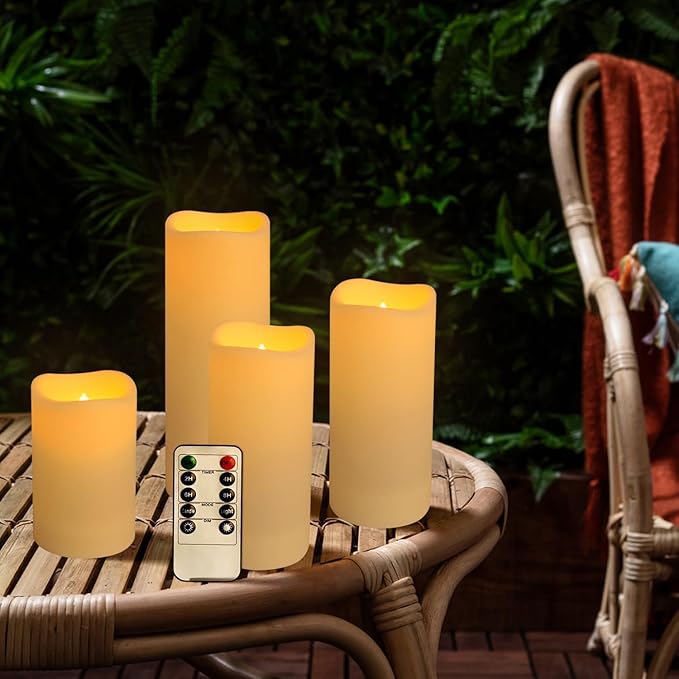 Set of 96 Waterproof Outdoor Flameless Candles, LED Candles with 4 Remote and Timer,(H 4" 5" 6" x D 2.2"),for Halloween Wedding Festival
