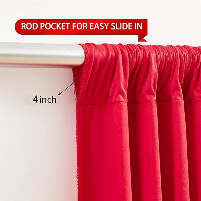 50ft x 15ft Red Wrinkle Free Backdrop Curtains for Parties,Silky Polyester Fabric Wedding Ceiling Drapes, 10 Panels 15ft Photo Back Drop Drapes for Baby Shower Photography Stage Background Cloth