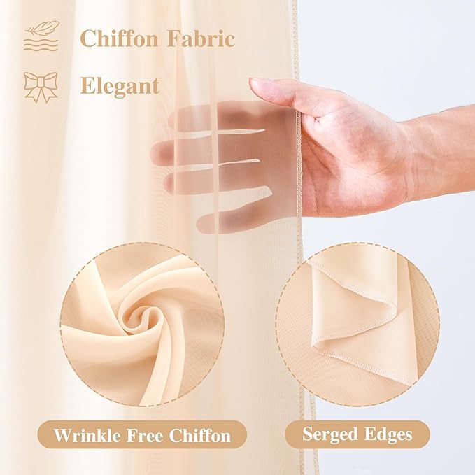 Wedding Arch Draping Fabric,1 Panel 29" x 18Ft Champagne Sheer Chiffon Curtain Drapes 6 Yards for Wedding Ceremony Birthday Party Decoration