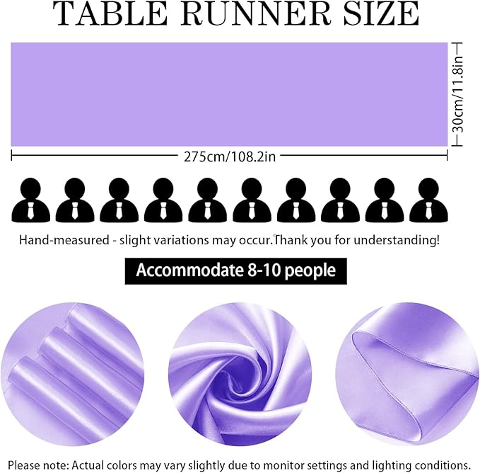 SHEJIZE 2 Pack Lavender Satin Table Runner 12x108 Inches Long, Bright Silky Smooth Satin Table Runner Table Decor for Wedding Banquet Christmas Prom Event Birthday Party