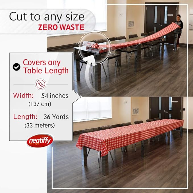 Disposable Tablecover Roll, Red Gingham Plastic, 54 in x 108 ft