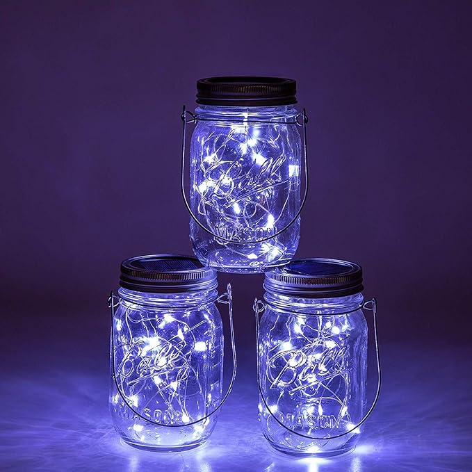 VOOKRY 6 Pack Solar Mason Jar Lights, 30 LED Mason Jar Lids Waterproof Firefly Fairy String Lights with 6 Hangers(No Jars), for Outdoor Patio Garden Yard Lawn Party Wedding Decoration - Cool White