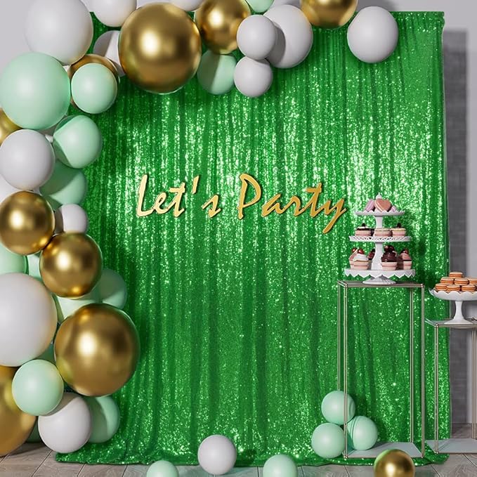Backgrounds: Green Sequin Curtain, 10 x 10 FT Party Backdrop