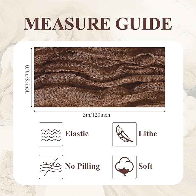 Asee'm 2pcs Cheesecloth Table Runner 120 Inches Long Brown Boho Gauze Cheese Cloth Runner 10FT Rustic Sheer Fall Table Runners for Thanksgiving Christmas Wedding Party Baby Shower Decoration