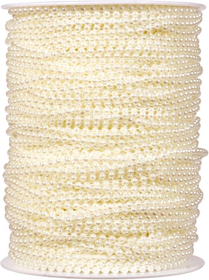 [295Feet] Pearl Beads Garland, 3MM 98 Yards Faux Pearl Beads String Roll Bulk for DIY Craft Wedding Party Christmas Tree Decoration