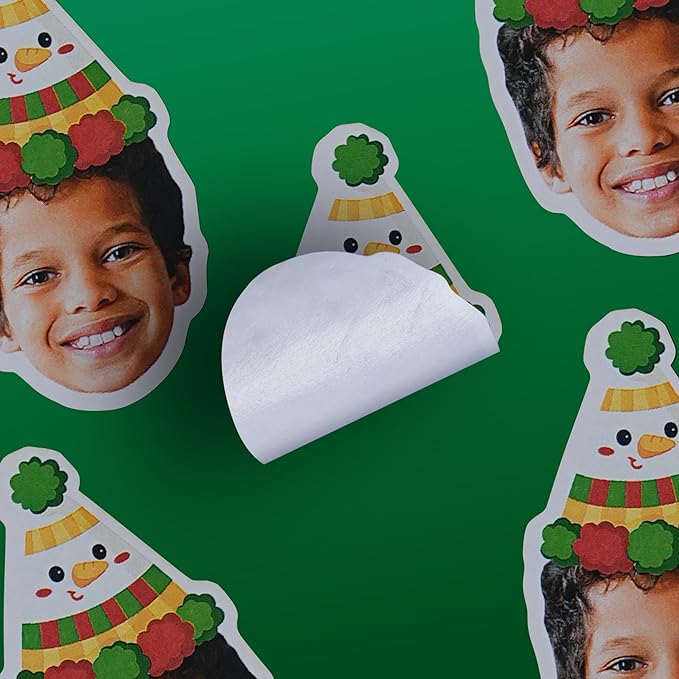 callie Personalized Christmas Stickers with Photo Face, Custom Waterproof Glitter Xmas Labels for Crafts Cards Envelope Seal Party Decor, 12pcs