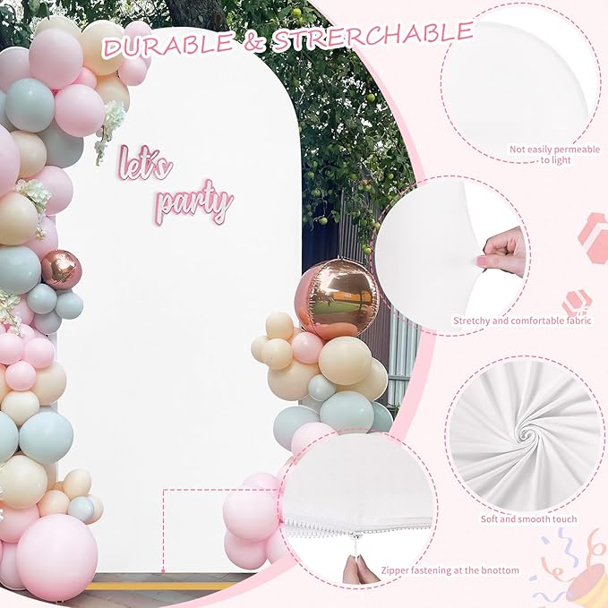 SoarDream White Wedding Arch Backdrop Cover 6.6FT Spandex Fitted White Wedding Arch Covers Round Top Chiara Arches Backdrop Cover Fabric for Birthday Balloon Party Decoration