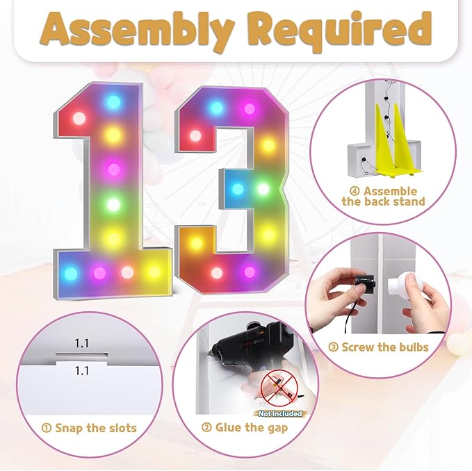 Light Up Number 13 Birthday Decoration with Remote, 16 Colors
