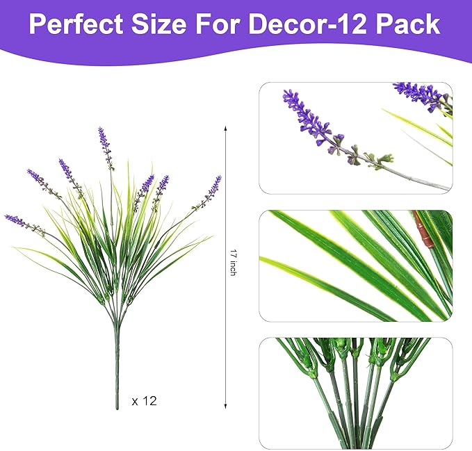 Artificial Plants Greenery, 12 Purple Bundles, 17-Inch Plastic Stems