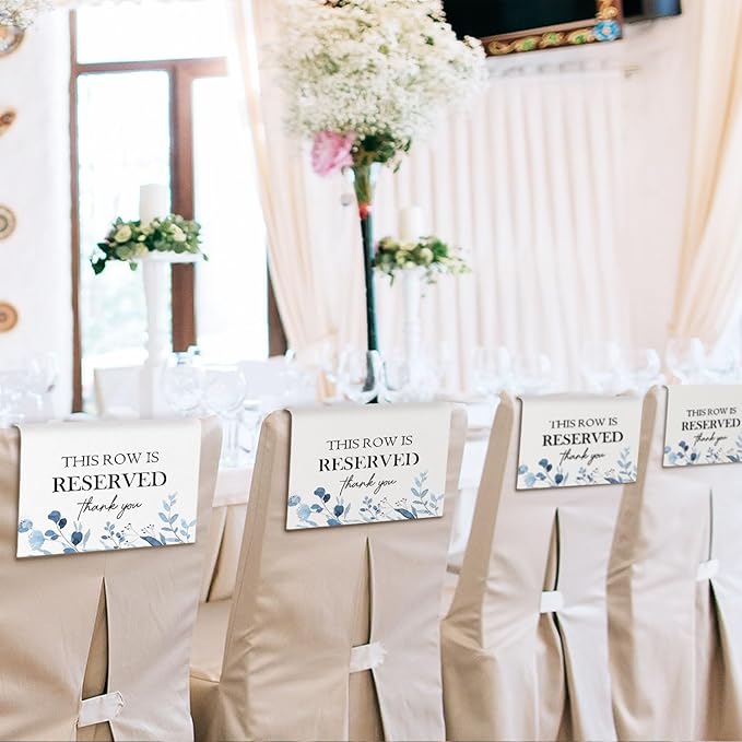 Reserved Seating Chair Signs, This Row Is Reserved Pew Cloths Seating Placeholder for Church Pews, Wedding Decorations for Reception Parties Celebrations Event Meetings (8 PCS, Dusty Blue)