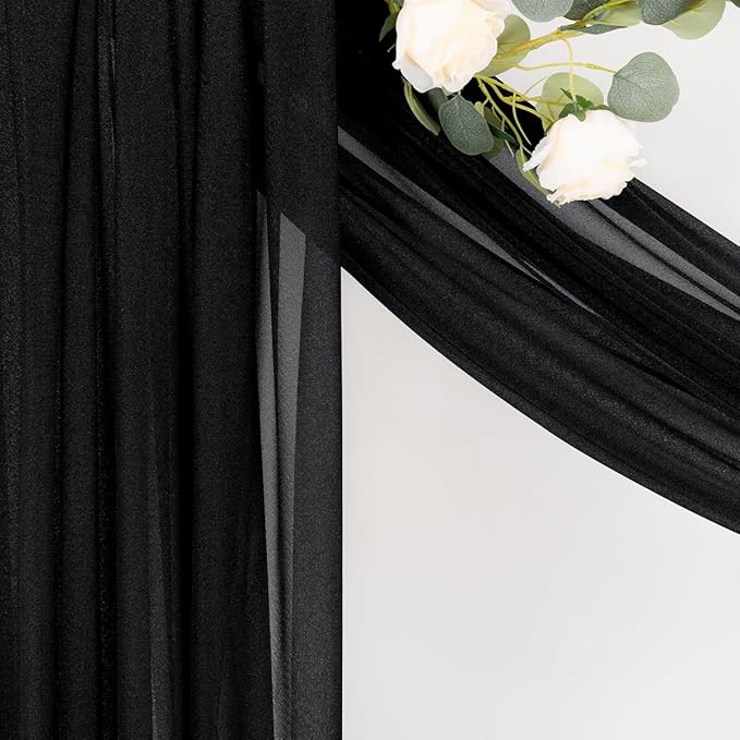 MLMC Black Wedding Arch Draping Fabric 2 Panels 29" x 20 FT Extra Long Gauze Drapes Sheer Backdrop Curtains 6.6 Yards Outdoor Drapery Panels for Wedding Ceremony Party Ceiling Decoration