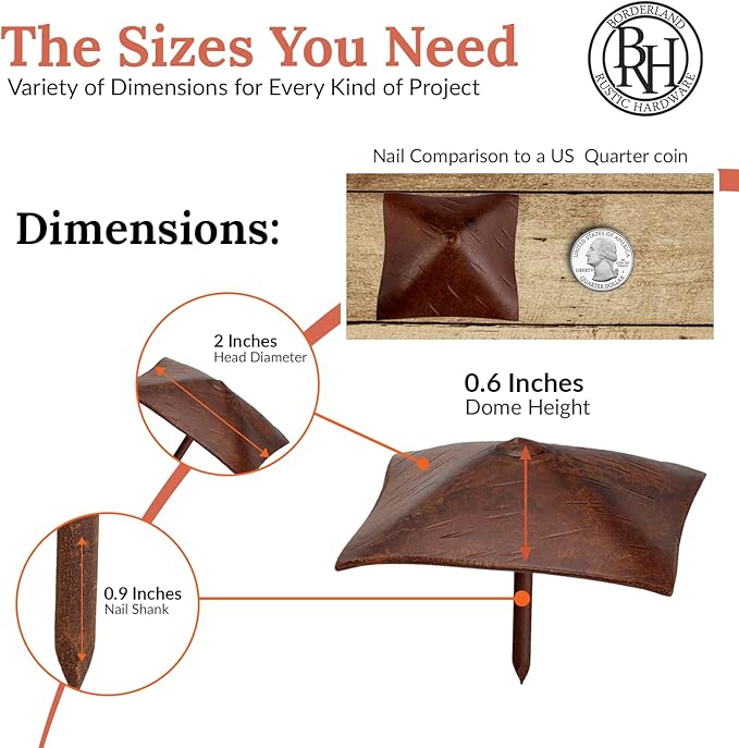 100 Pack 2" Square Head Iron Clavos Decorative Nails – Sealed Rusted – Handmade Rustic Square Fasteners for Farmhouse Shutters, Faux Wood, Barn Doors, Shutters, and Gates – Ornamental Wood Accent