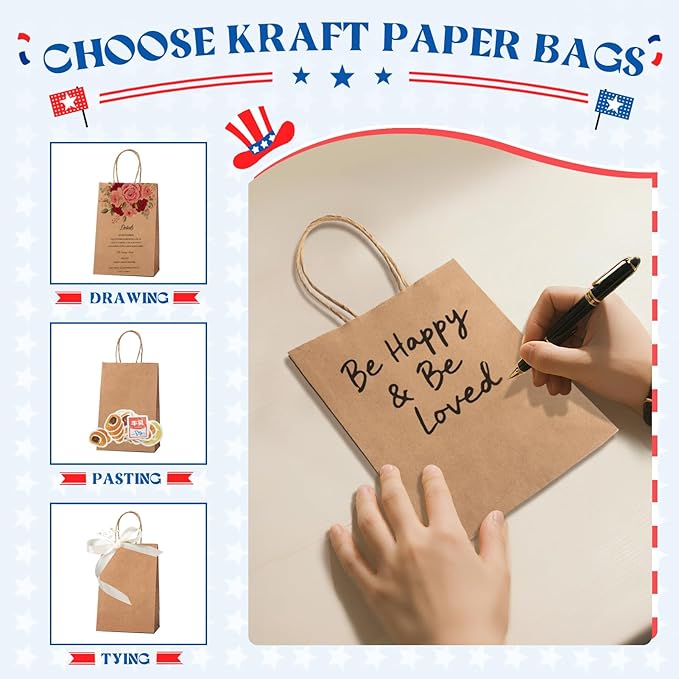 Gift Bags, Brown Kraft Paper with Handles, 5.25 x 3.75 x 8 Inch, 300 Pack