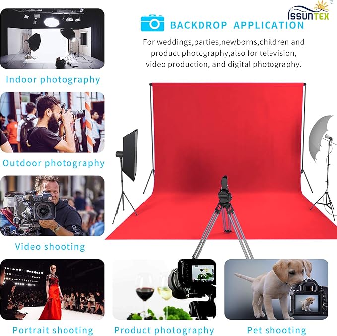 ISSUNTEX 6X9 ft Background Muslin Backdrop, Photo Studio, Collapsible High Density Screen for Video Photography and Television-Red