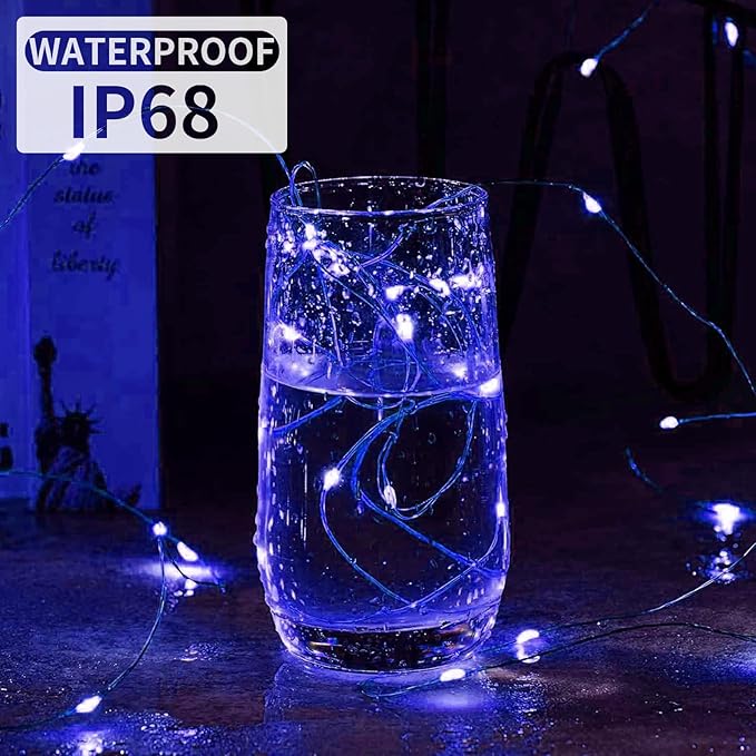 Aogist Led Fairy Lights 3 Modes Battery Operated String Lights Waterproof Silver Wire 7 Feet Firefly Starry Moon Mason Jar Lights for DIY Wedding Party Christmas (Blue, 8 Pack)