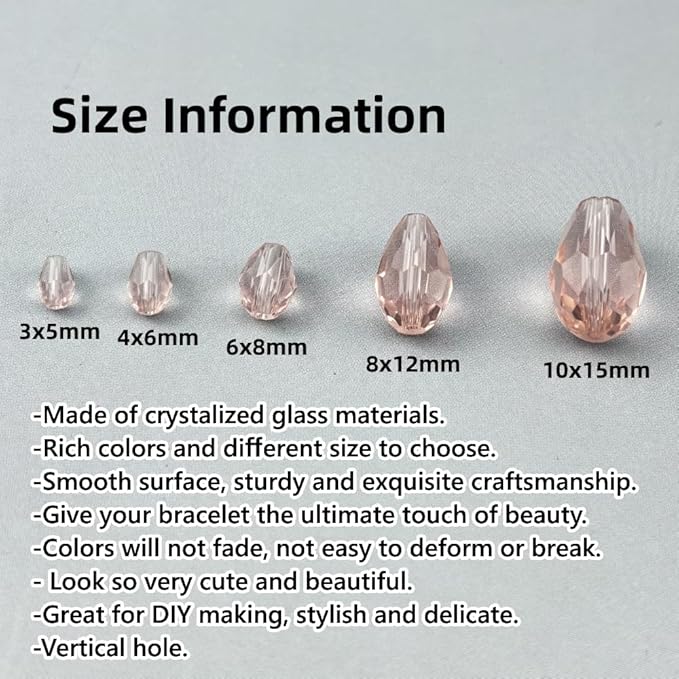 150pcs 4x6mm Teardrop Crystal Glass Beads for Jewelry Making, Faceted Vertical Hole Teardrop Glass Spacer Beads for Wind Chimes Bracelet Earring Necklace DIY Craft(Pink)