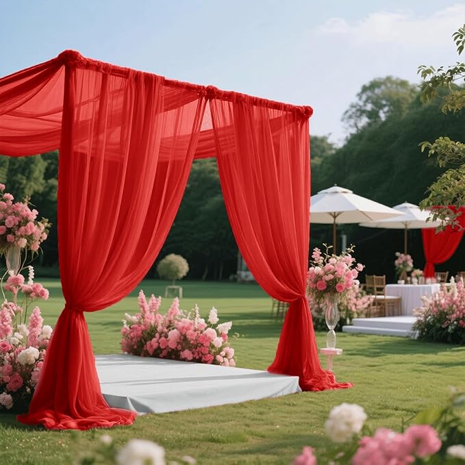 Wedding Arch Draping Fabric 29" x 18 FT Red Sheer Chiffon Outdoor Curtain Drapes for Wedding Birthday Party Ceremony Decor(1 Panel, Red)