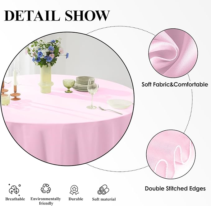 Round Tablecloth 6 Pack 108 Inch Pink Tablecloths Washable Decorative Linen Polyester Table Clothes Cover for Dining Table Banquets Buffet Parties and Wedding