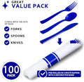 Pre Rolled Plastic Silverware Sets, 400PCS – Blue, Heavy Duty Blue
