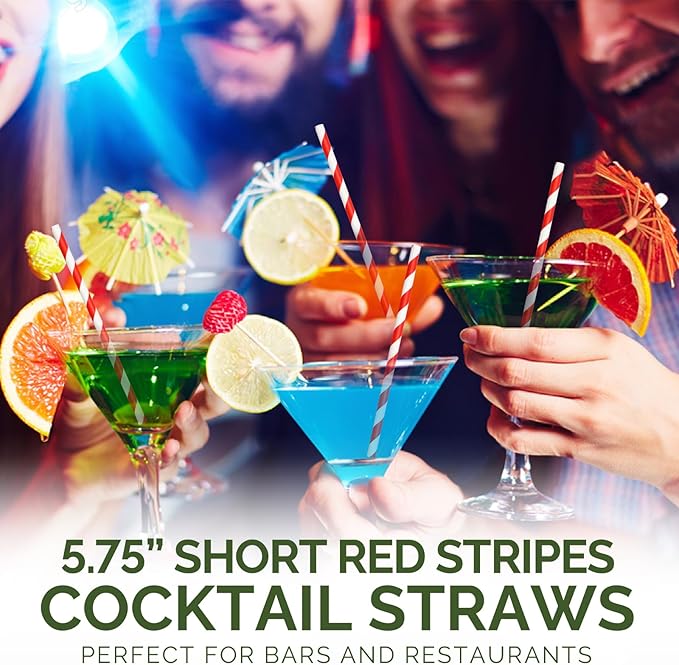 Paper Cocktail Straws, Red and White Striped, 5.75 Inch, 500 Count