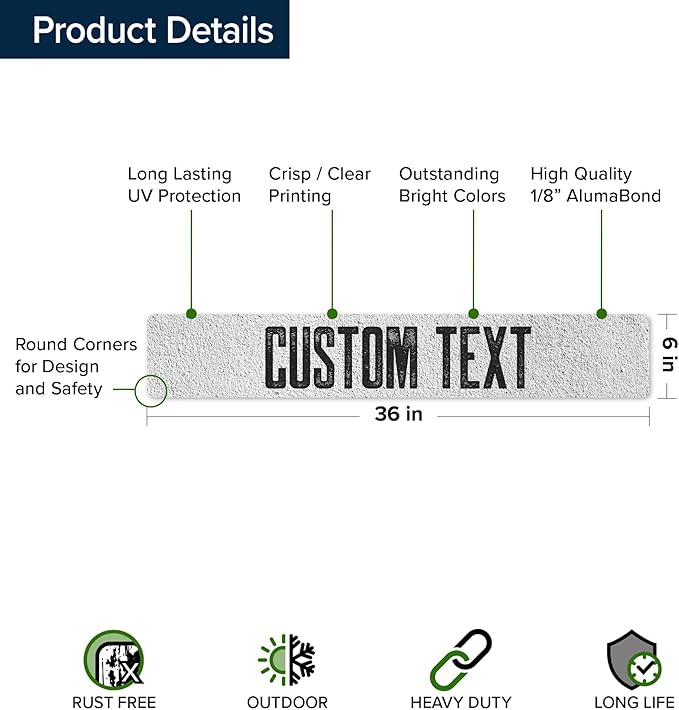 Custom Sign, Custom Street Sign, 11 Font Colors, 13 Font Styles, 4 Hole Options, 22 Sizes, 6x36 Inches, Rust Free DiBound, Fade Resistant, Made in USA by My Sign Center (Concrete)