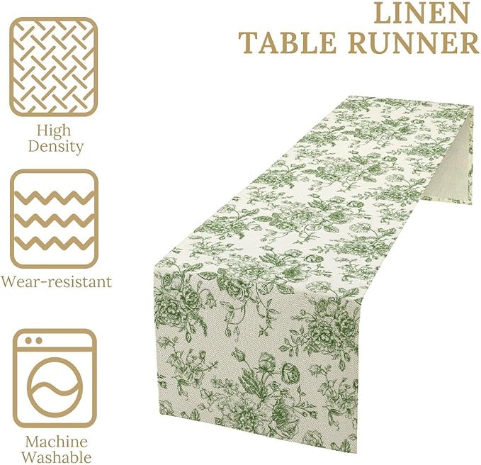 Vintage Flower Table Runner, Wildfloral Green Floral Sketch Pattern Print Table Runner for Kitchen Dinning Table Runner Decor Home Wedding Party Holiday, 13x36 Inch