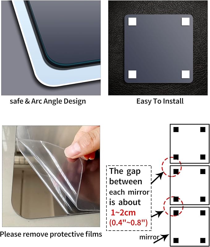 Unbreakable Acylic Small Mirror Tiles for Kids, (4-Pcs 10x10 Inch) Plastic Mirrors for Wall, Stick on Mirrors for Wall Decor, Shatterproof Mirror for Kids Bedroom